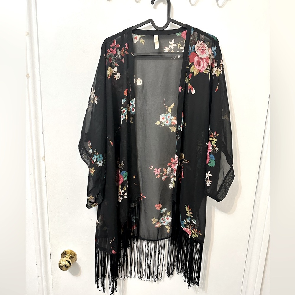 Beautiful Fringed Floral Kimono Cover